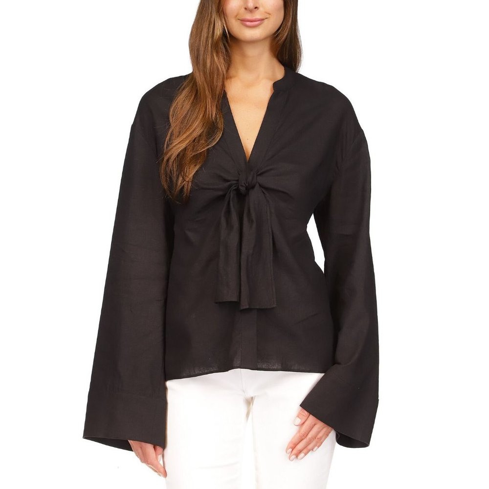 MICHAEL Michael Kors Women's Tied Kimono-Sleeve Blouse Black XL B4HP